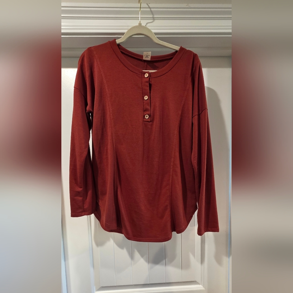 Sew In Love Brick Red Long Sleeve Top